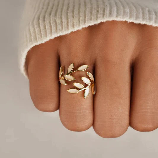Pure - Vit Opalblad Justerbar Ring